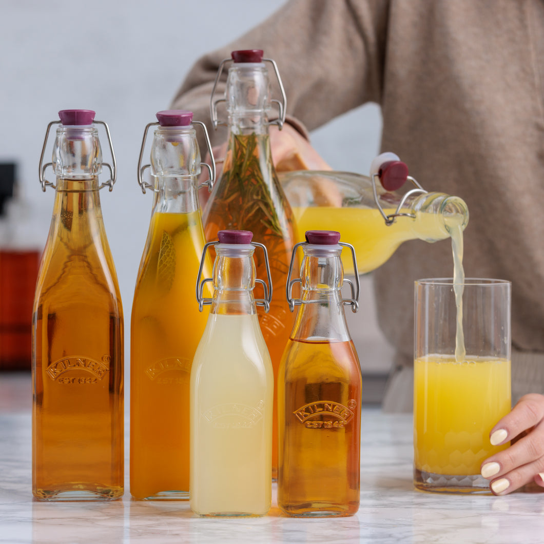 Square Clip Top Bottles-Set of 6 (2 each of 9oz, 16oz, 34oz)