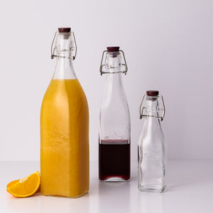Square Clip Top Bottles-Set of 6 (2 each of 9oz, 16oz, 34oz)