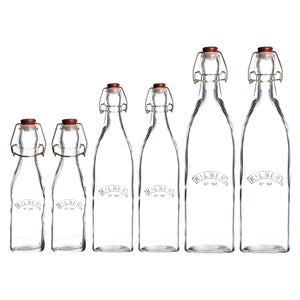 Square Clip Top Bottles-Set of 6 (2 each of 9oz, 16oz, 34oz)