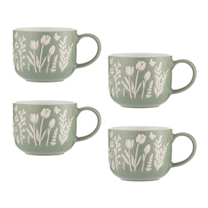 Mason Cash In the Meadow Set of 4 Green Tulip Mugs
