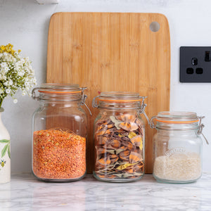 Square Clip Top Jars-Set of 3 ( 34oz, 51oz, 68oz)