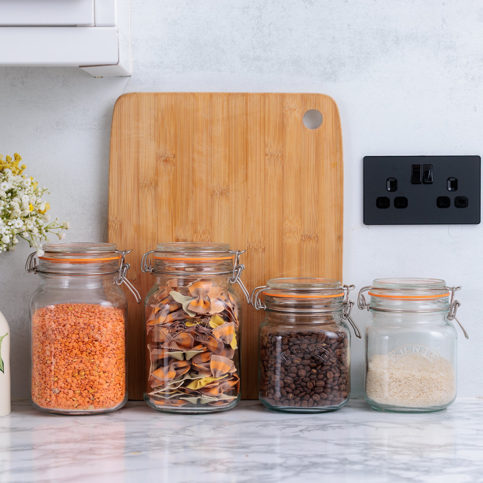 Square Clip Top Jars- Set of 4 (2 pcs-34oz & 2 pcs-51oz)– Kilner USA