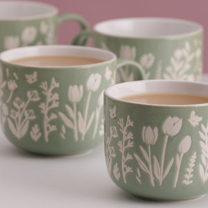 Mason Cash In the Meadow Set of 4 Green Tulip Mugs